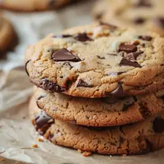 En hög med amerikanska chocolate chip cookies, perfekta för ett klassiskt recept.