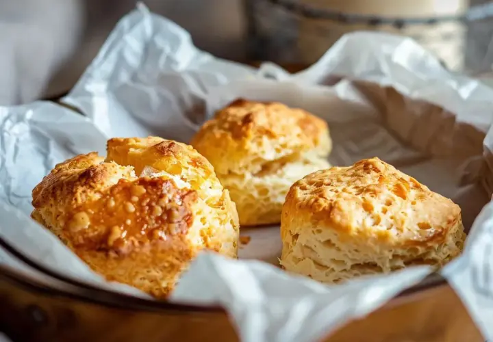 Tre gyllene scones, perfekta att baka utan jäst. Lätta och luftiga, redo att avnjutas med sylt och grädde.