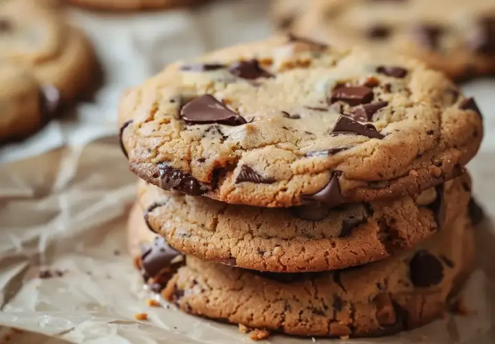 En hög med amerikanska chocolate chip cookies, perfekta för ett klassiskt recept.