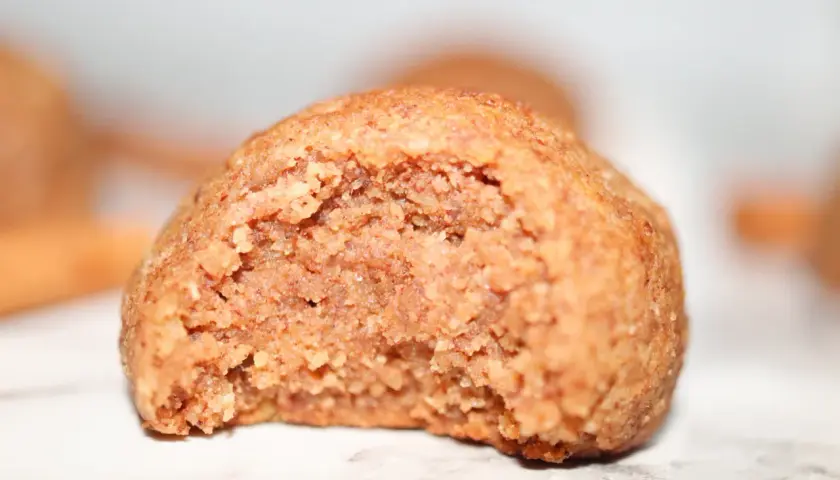 En närbild av en biten snickerdoodle-kaka. Perfekt för ett enkelt snickerdoodle recept.