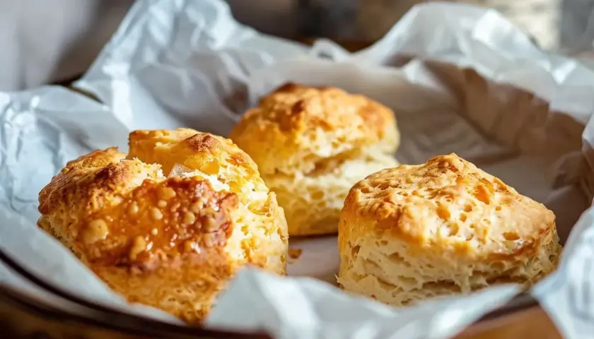 Tre gyllene scones, perfekta att baka utan jäst. Lätta och luftiga, redo att avnjutas med sylt och grädde.