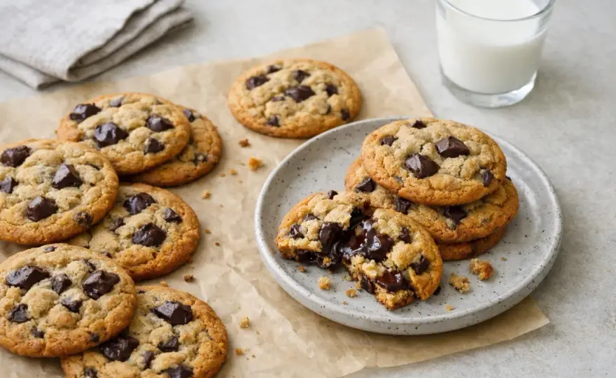 Chocolate chip cookies med krispig kant och seg mitt