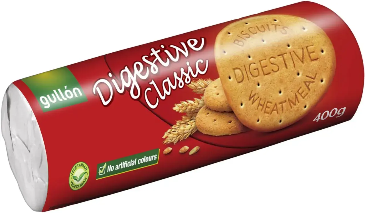 Gullón Digestive Classic kex, 400g. Perfekt för ett enkelt digestivekex recept. Vegetariska och utan artificiella färger.