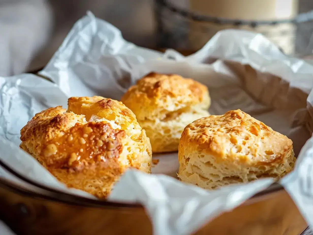 Tre gyllene scones, perfekta att baka utan jäst. Lätta och luftiga, redo att avnjutas med sylt och grädde.