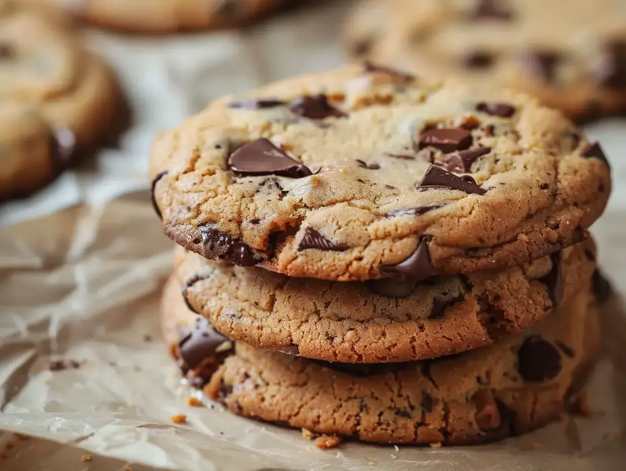 En hög med amerikanska chocolate chip cookies, perfekta för ett klassiskt recept.