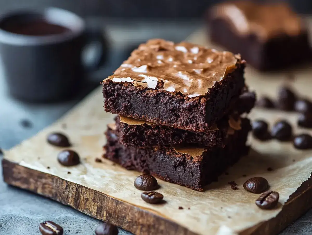 Fuktiga brownies med en intensiv chokladsmak, perfekt f&ouml;r bakning med espressopulver. Kaffeb&ouml;nor och en kopp kaffe i bakgrunden f&ouml;rst&auml;rker den rika aromen.