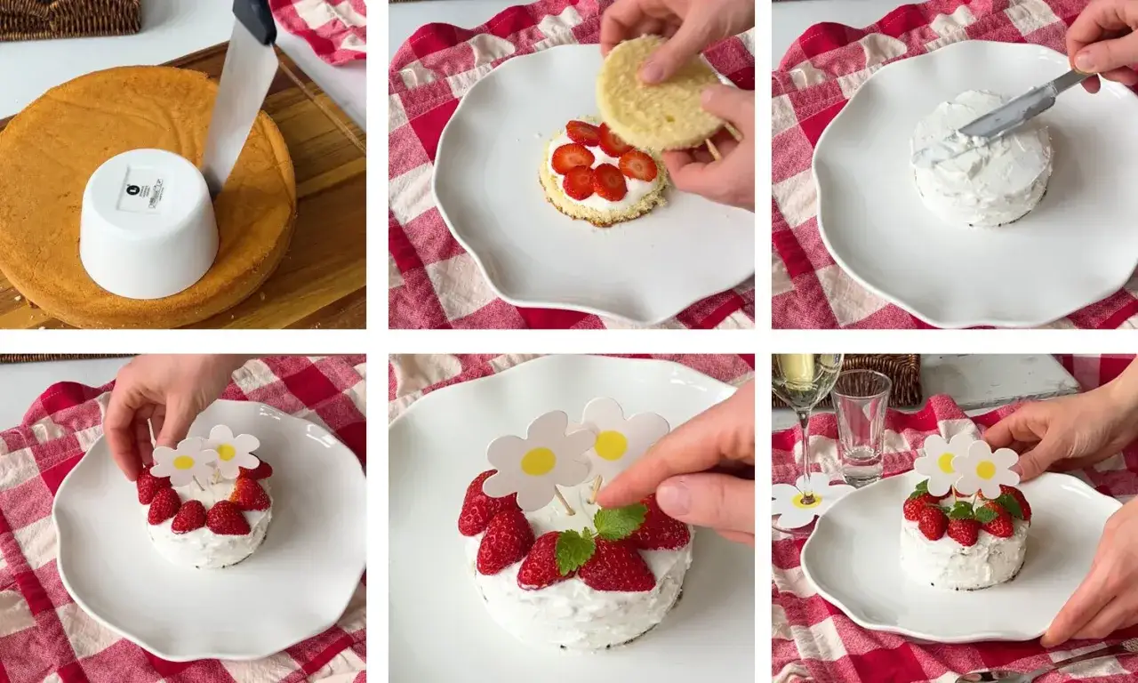 En liten jordgubbst&aring;rta med gr&auml;dde och blomsterdekorationer, perfekt f&ouml;r midsommarfirande.